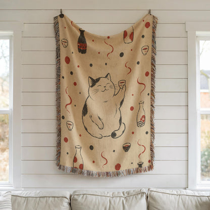 Sake Cat Woven Blanket