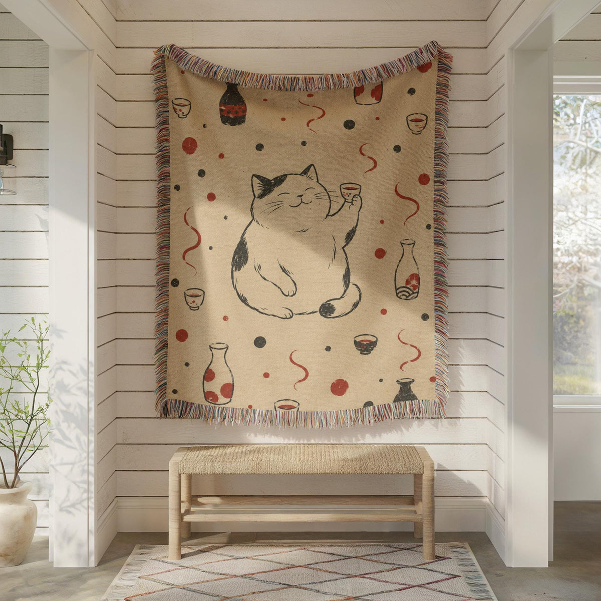 Sake Cat Woven Blanket