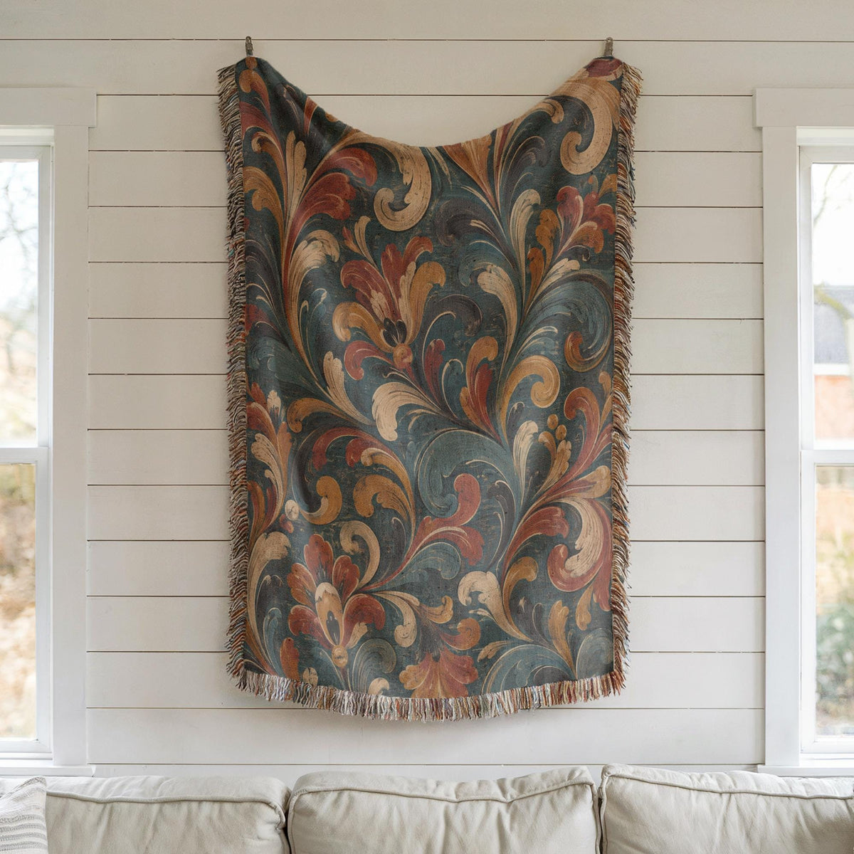 Norwegian Rosemaling Woven Blanket