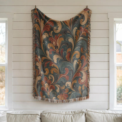 Norwegian Rosemaling Woven Blanket