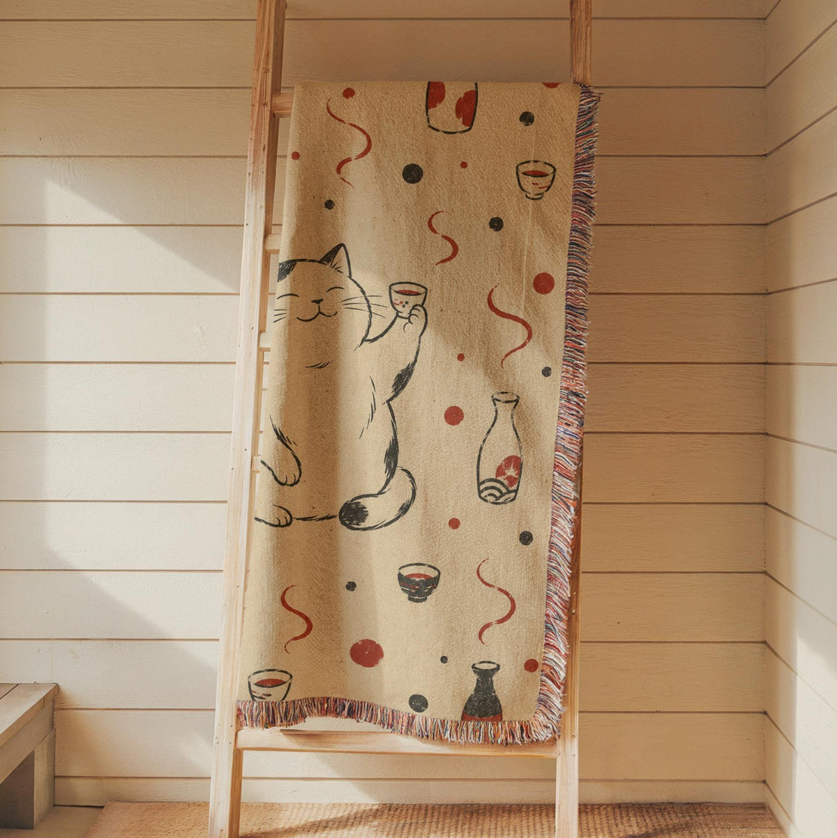 Sake Cat Woven Blanket