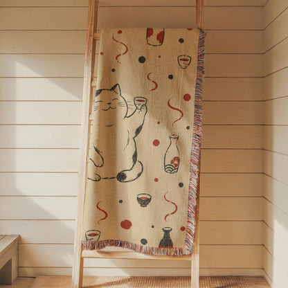 Sake Cat Woven Blanket