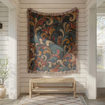 Norwegian Rosemaling Woven Blanket