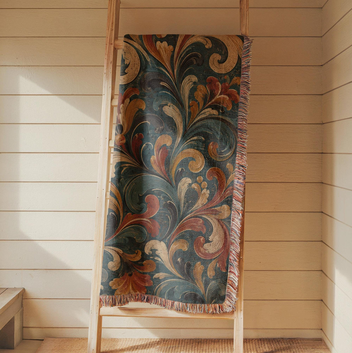 Norwegian Rosemaling Woven Blanket