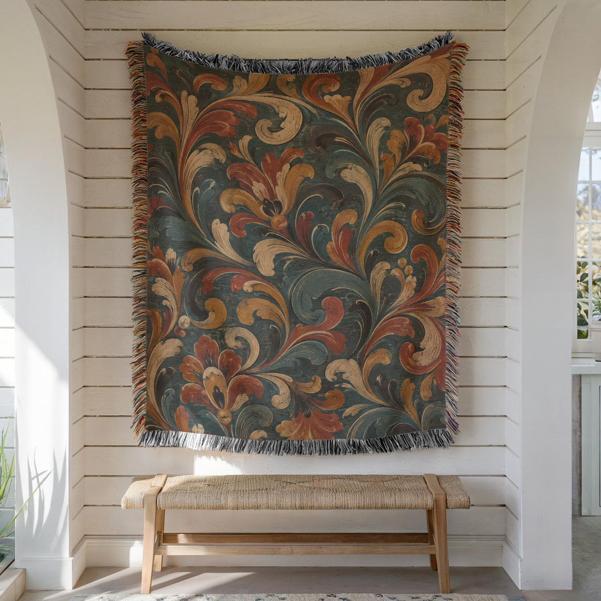 Norwegian Rosemaling Woven Blanket