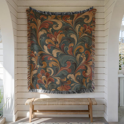 Norwegian Rosemaling Woven Blanket