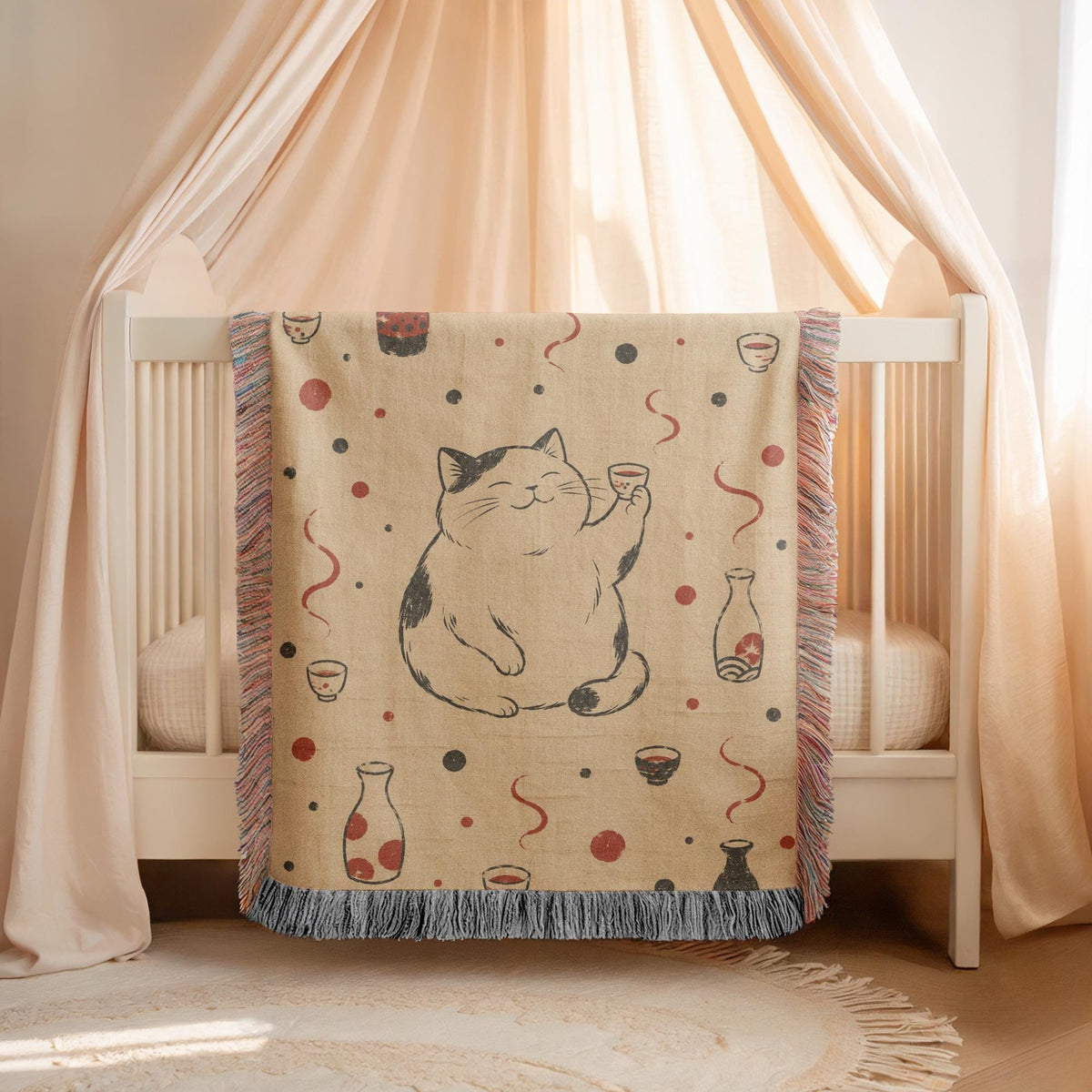 Sake Cat Woven Blanket