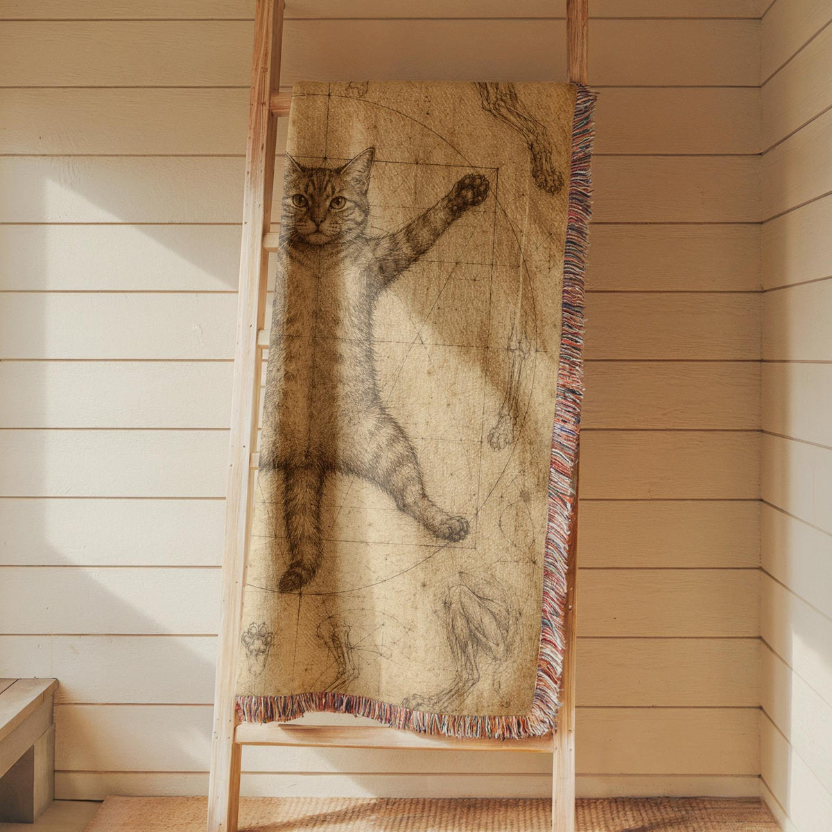 Vitruvian Cat Woven Blanket