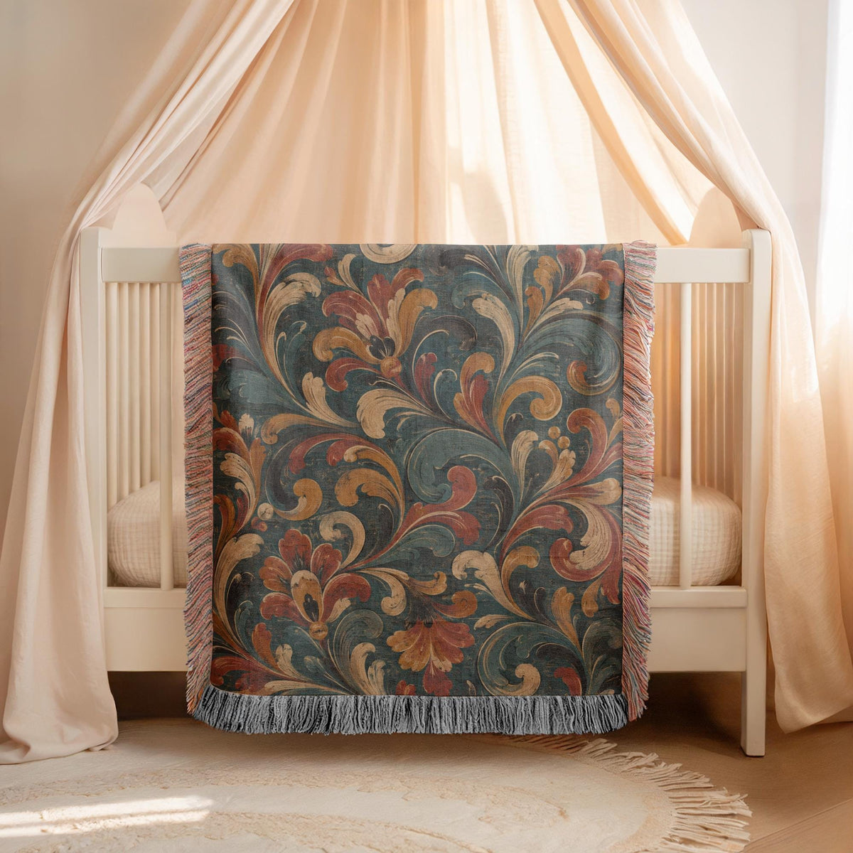 Norwegian Rosemaling Woven Blanket