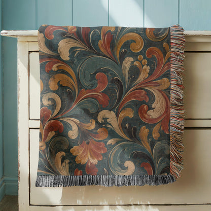 Norwegian Rosemaling Woven Blanket
