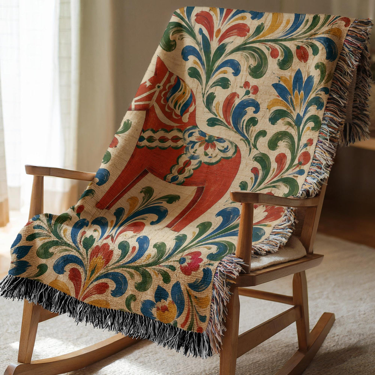 Swedish Dala Horse Woven Blanket