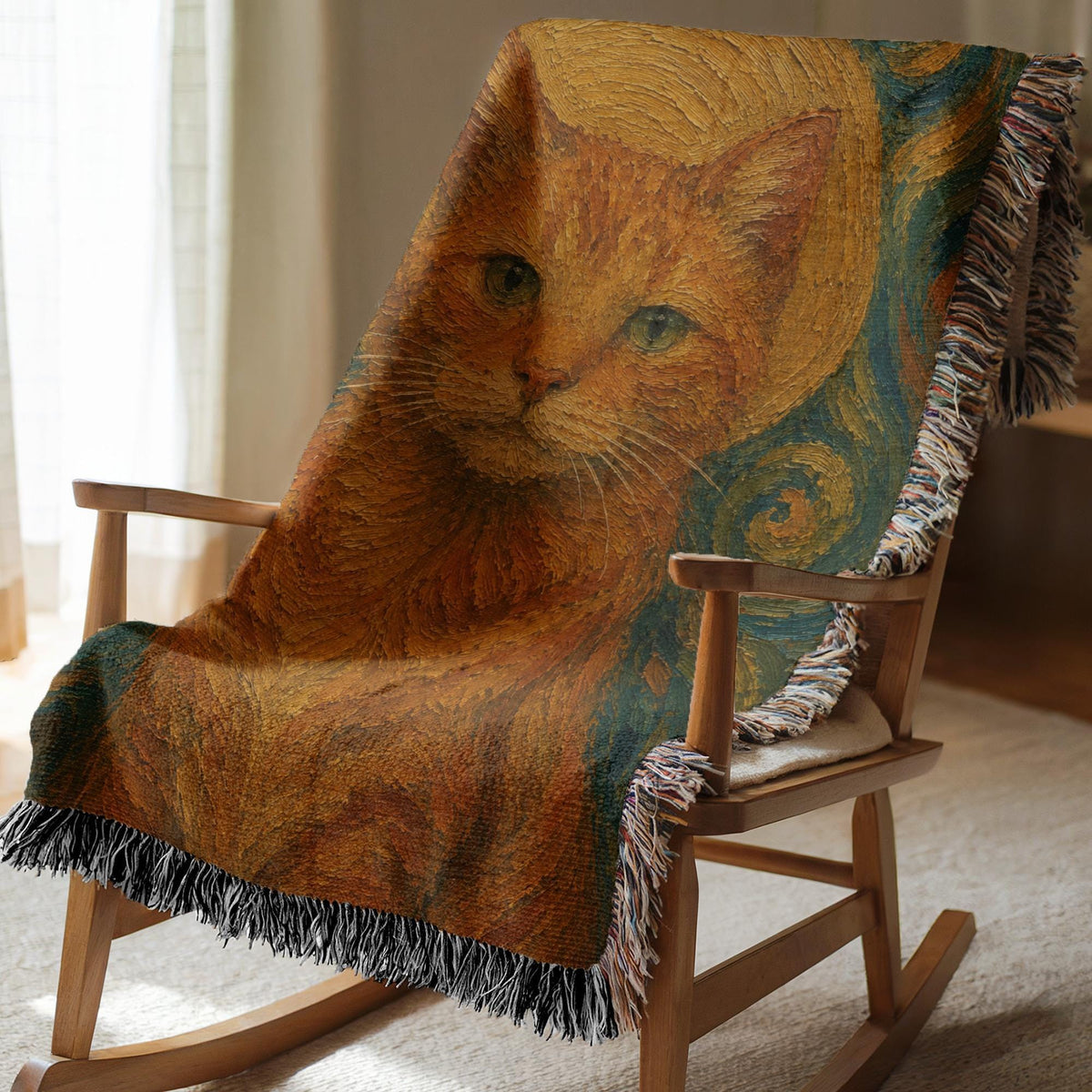 Van Gogh Cat Woven Blanket