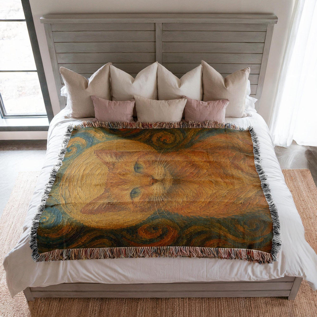 Van Gogh Cat Woven Blanket