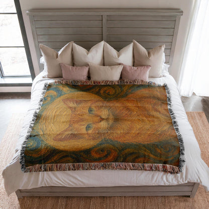 Van Gogh Cat Woven Blanket