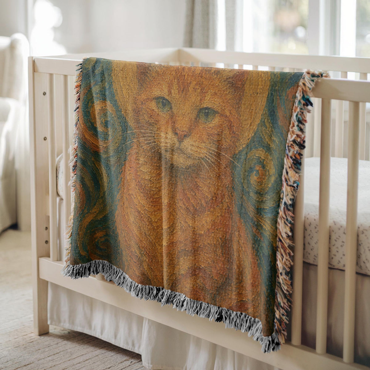Van Gogh Cat Woven Blanket