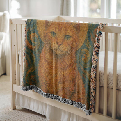 Van Gogh Cat Woven Blanket