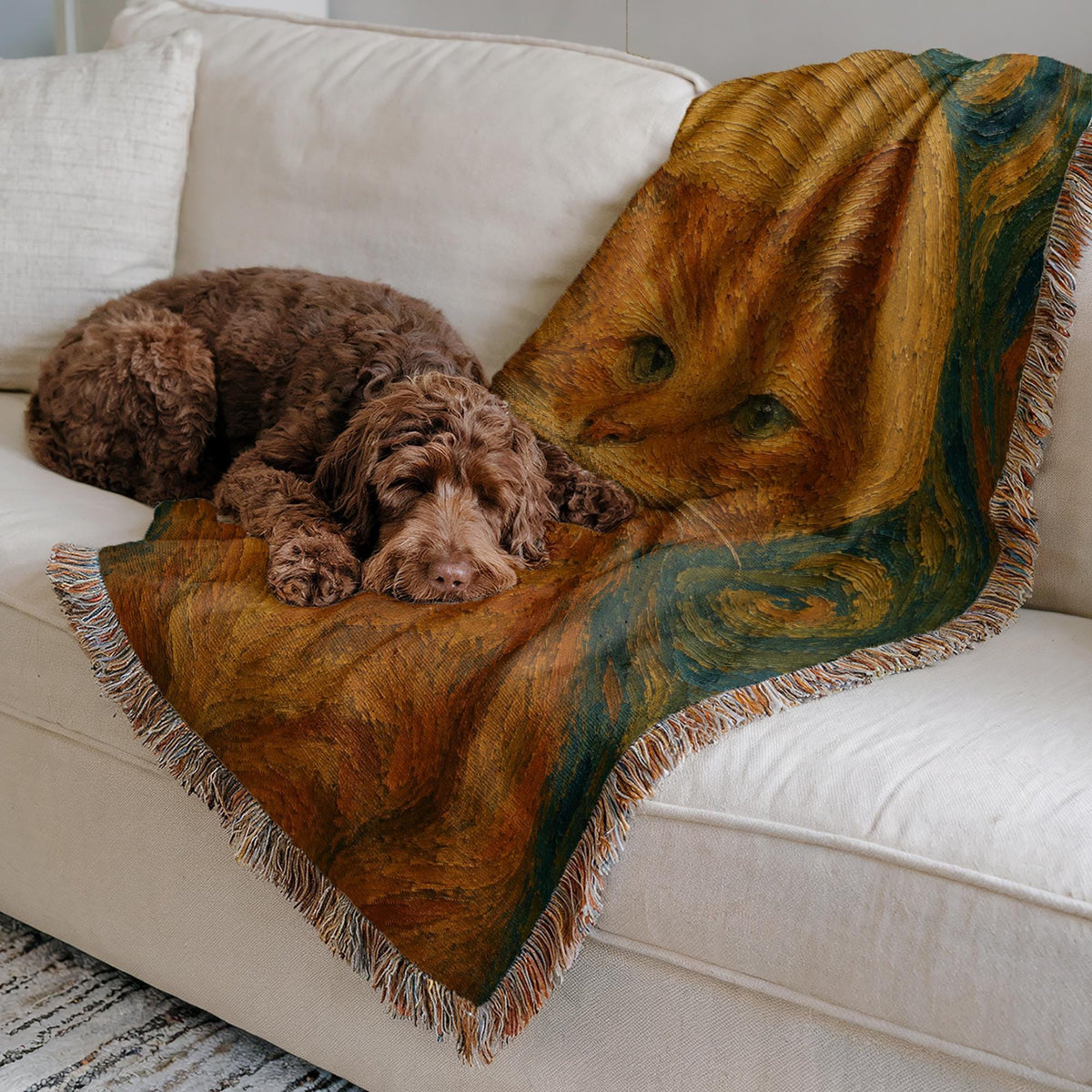 Van Gogh Cat Woven Blanket
