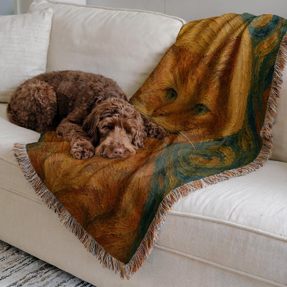 Van Gogh Cat Woven Blanket