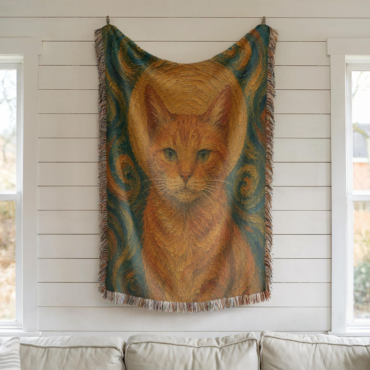 Van Gogh Cat Woven Blanket