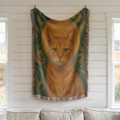 Van Gogh Cat Woven Blanket
