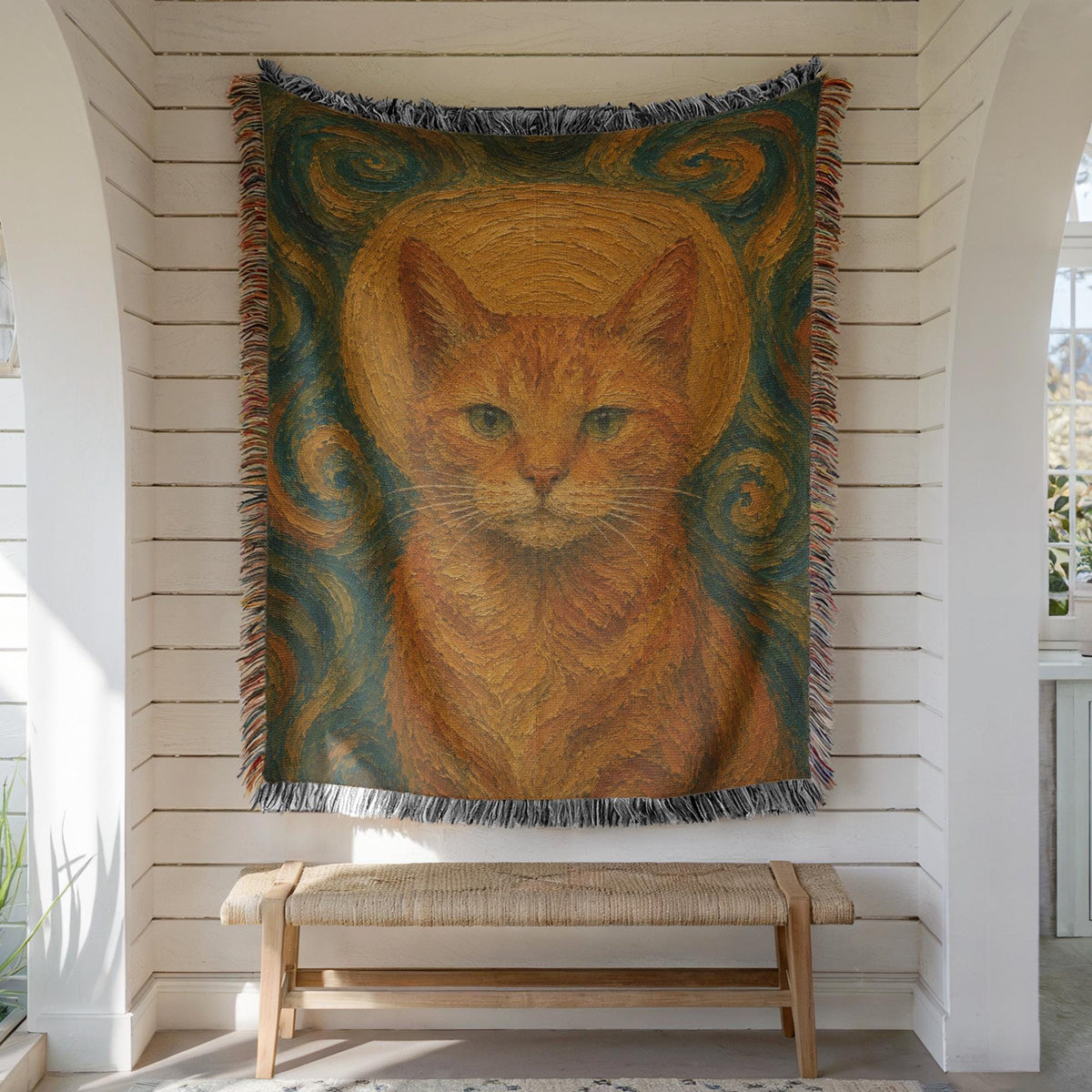 Van Gogh Cat Woven Blanket
