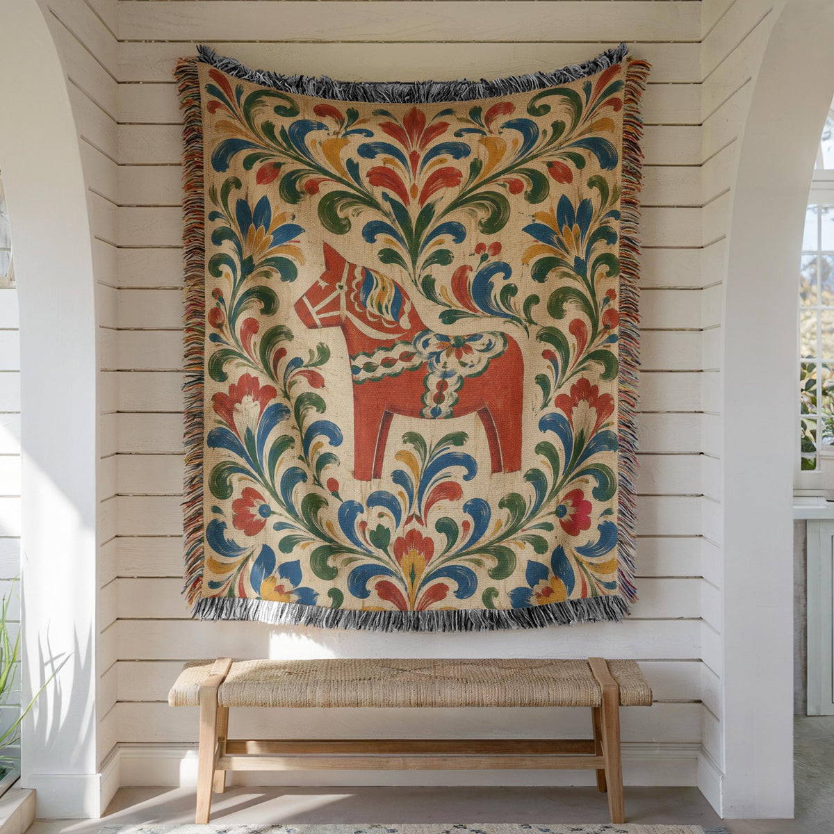 Swedish Dala Horse Woven Blanket