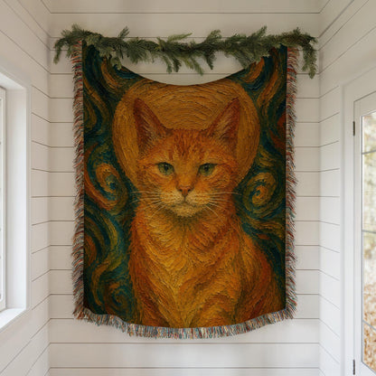 Van Gogh Cat Woven Blanket