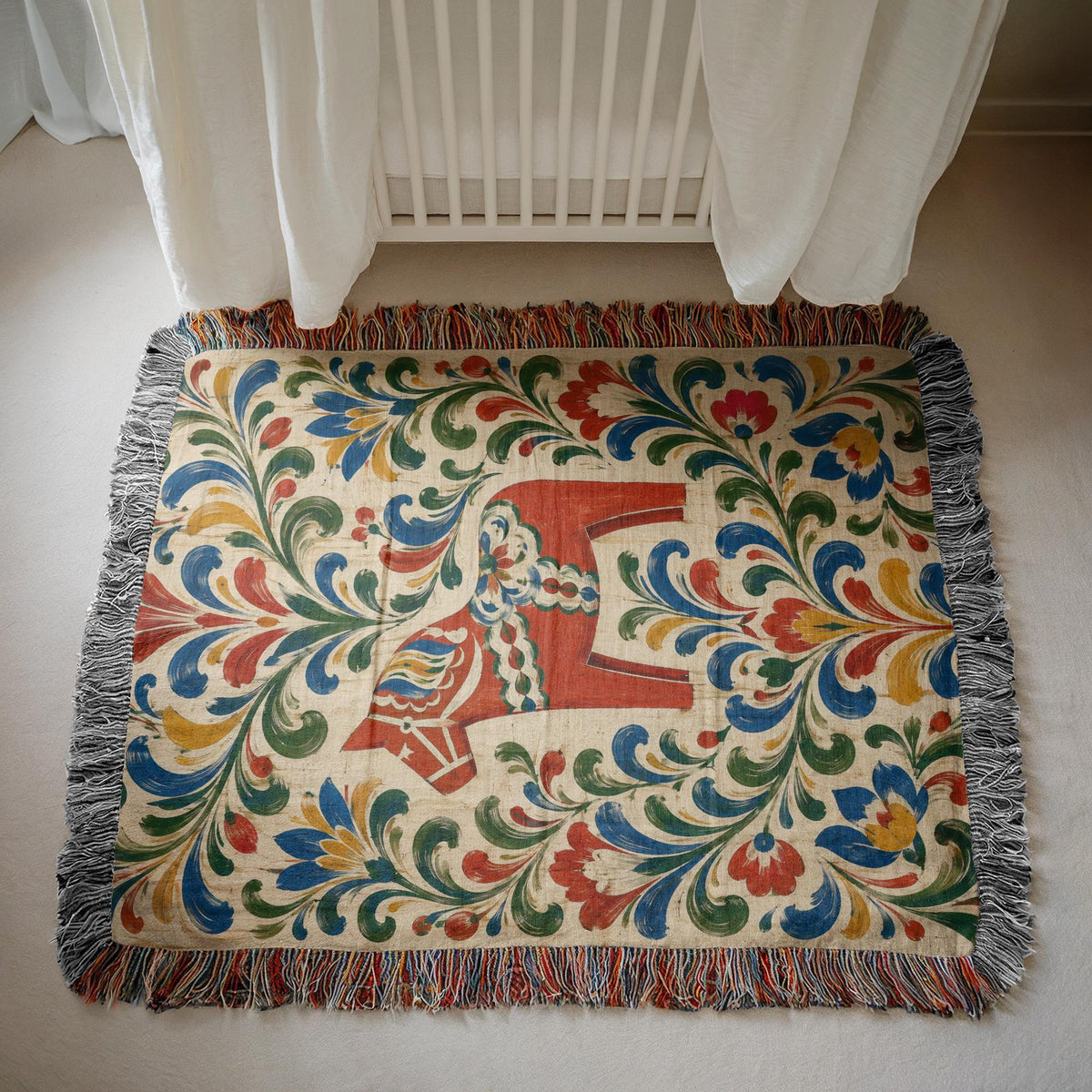 Swedish Dala Horse Woven Blanket