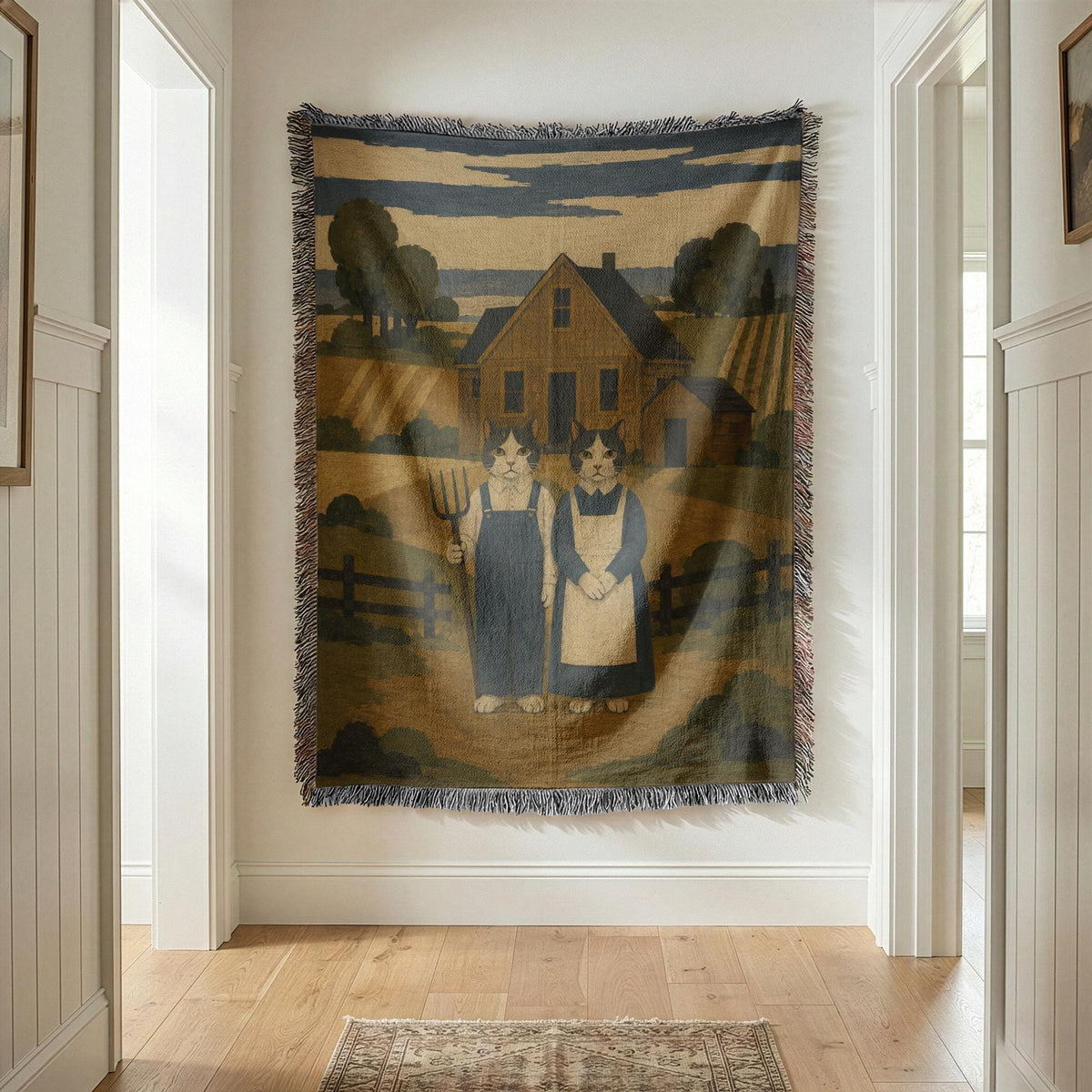 American Gothic Cat Woven Blanket