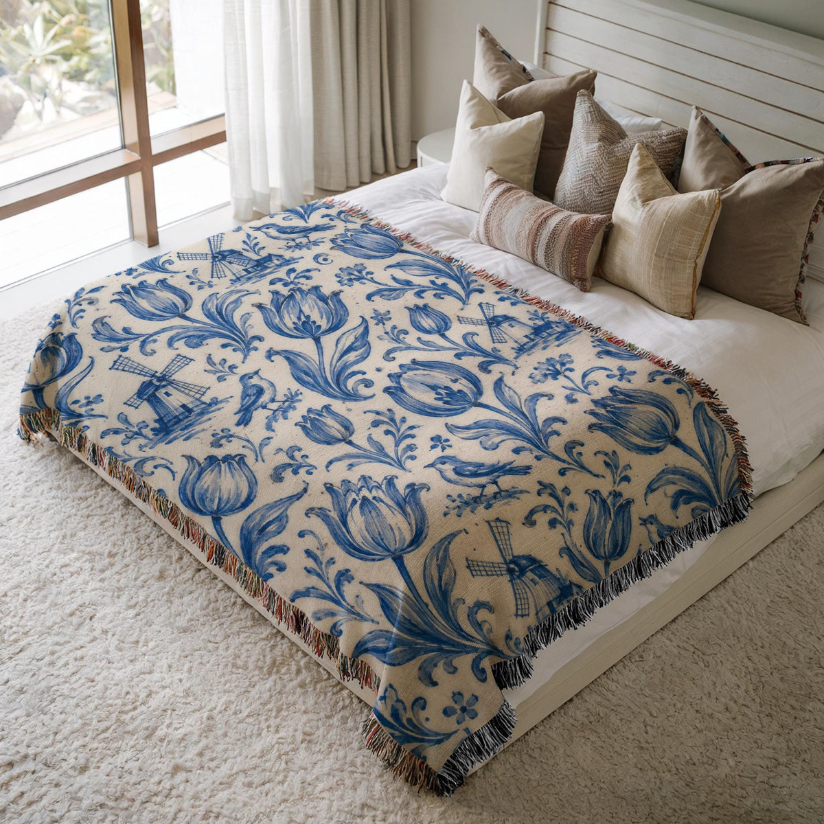 Delft Blue Tulip Woven Blanket