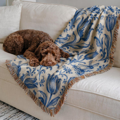 Delft Blue Tulip Woven Blanket