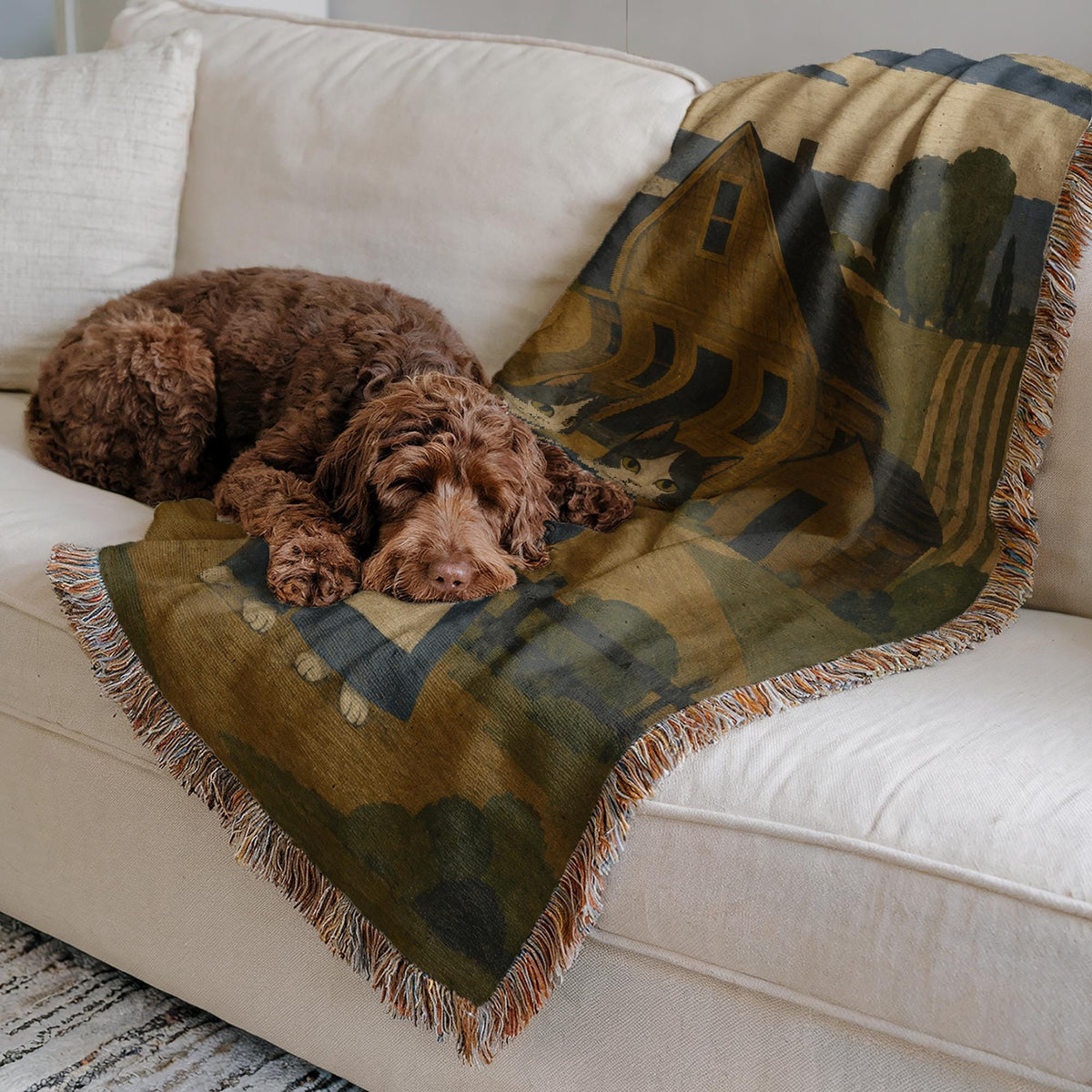 American Gothic Cat Woven Blanket