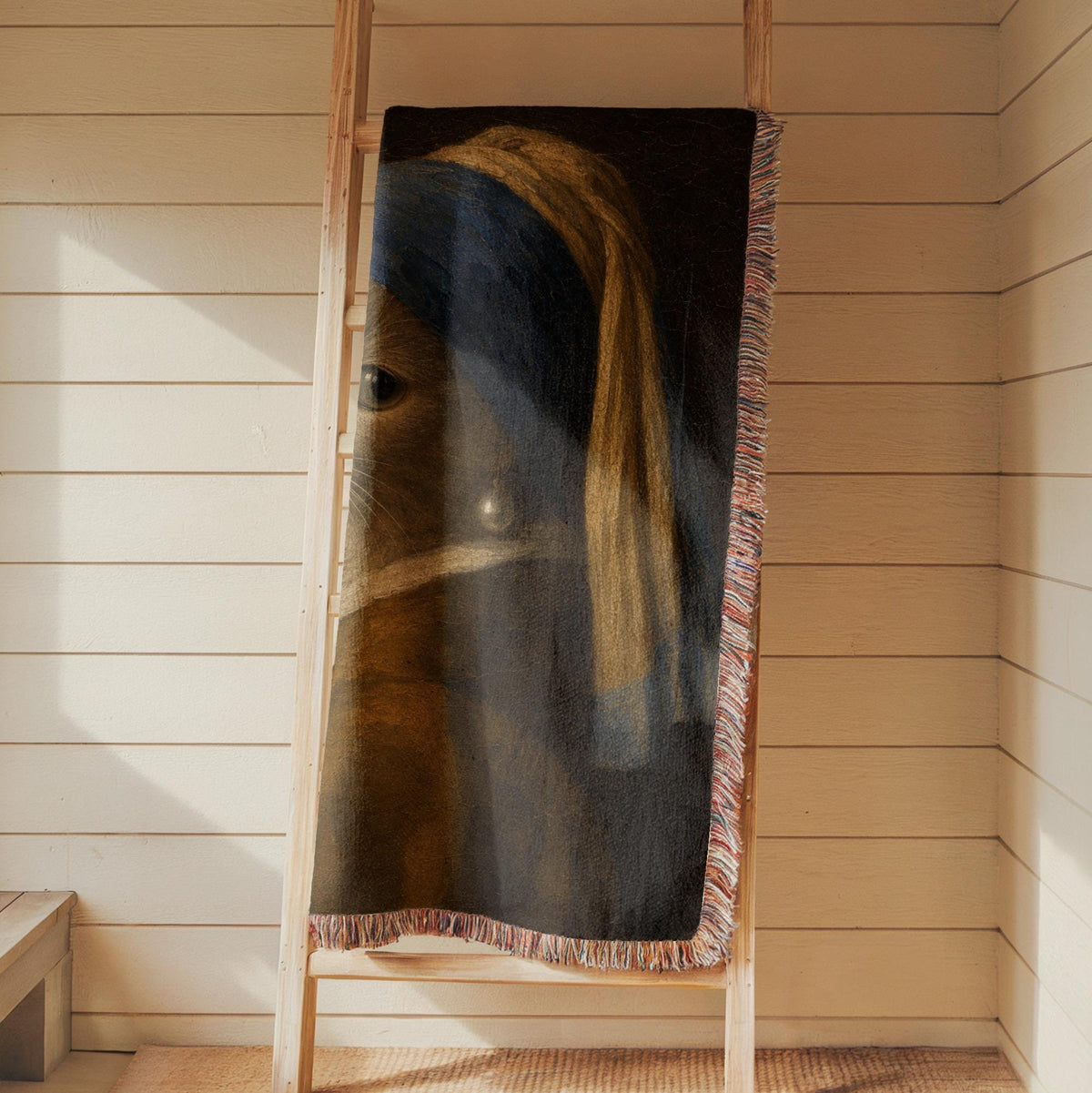 Girl with a Pearl Earring Cat Woven Blanket