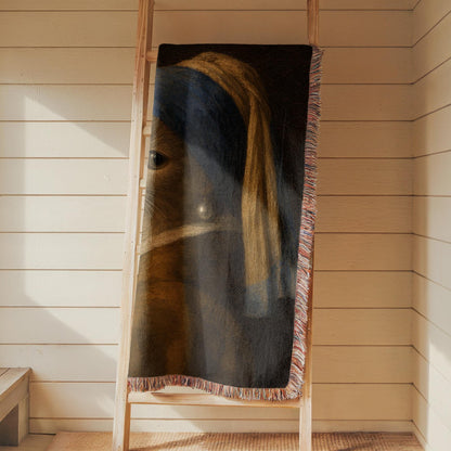 Girl with a Pearl Earring Cat Woven Blanket