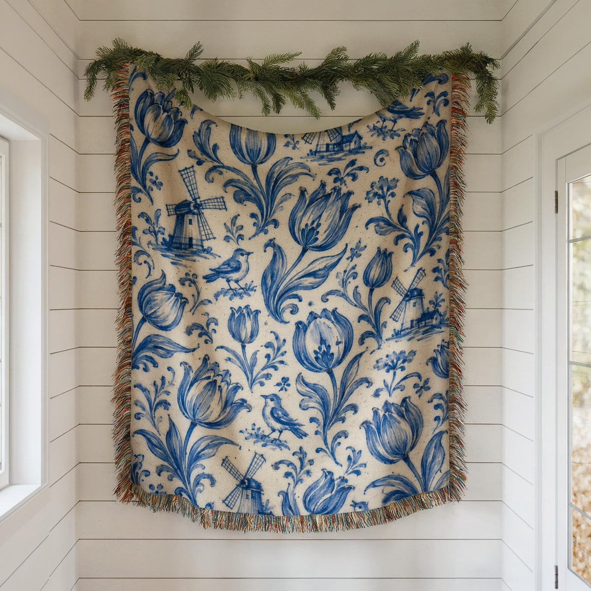 Delft Blue Tulip Woven Blanket