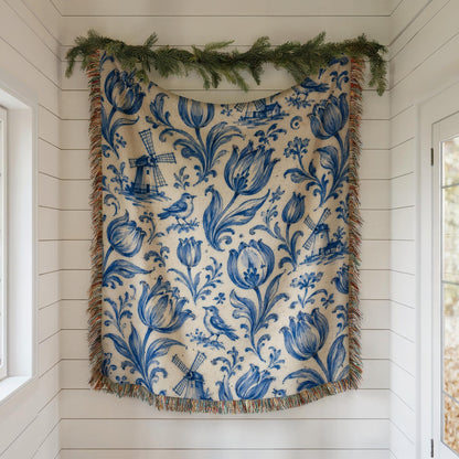 Delft Blue Tulip Woven Blanket