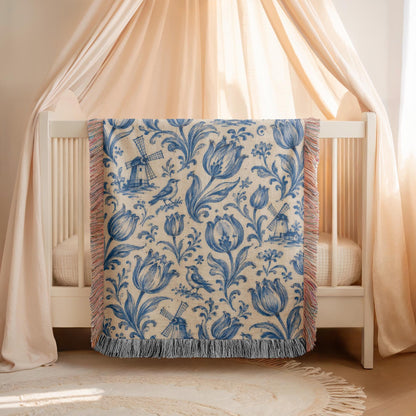 Delft Blue Tulip Woven Blanket