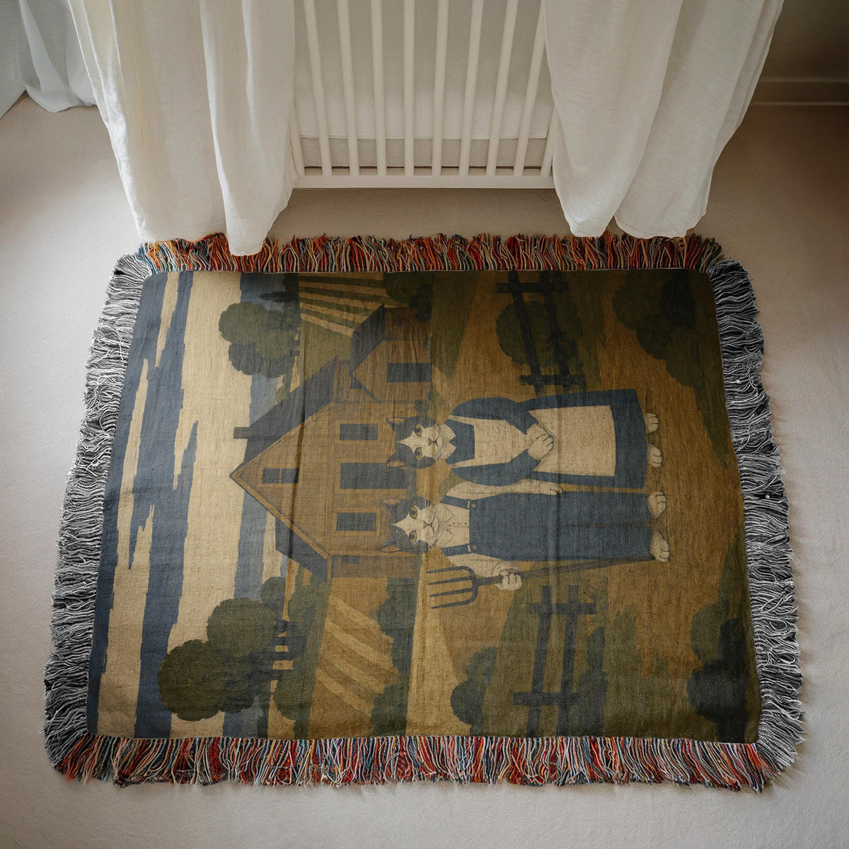 American Gothic Cat Woven Blanket