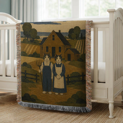 American Gothic Cat Woven Blanket