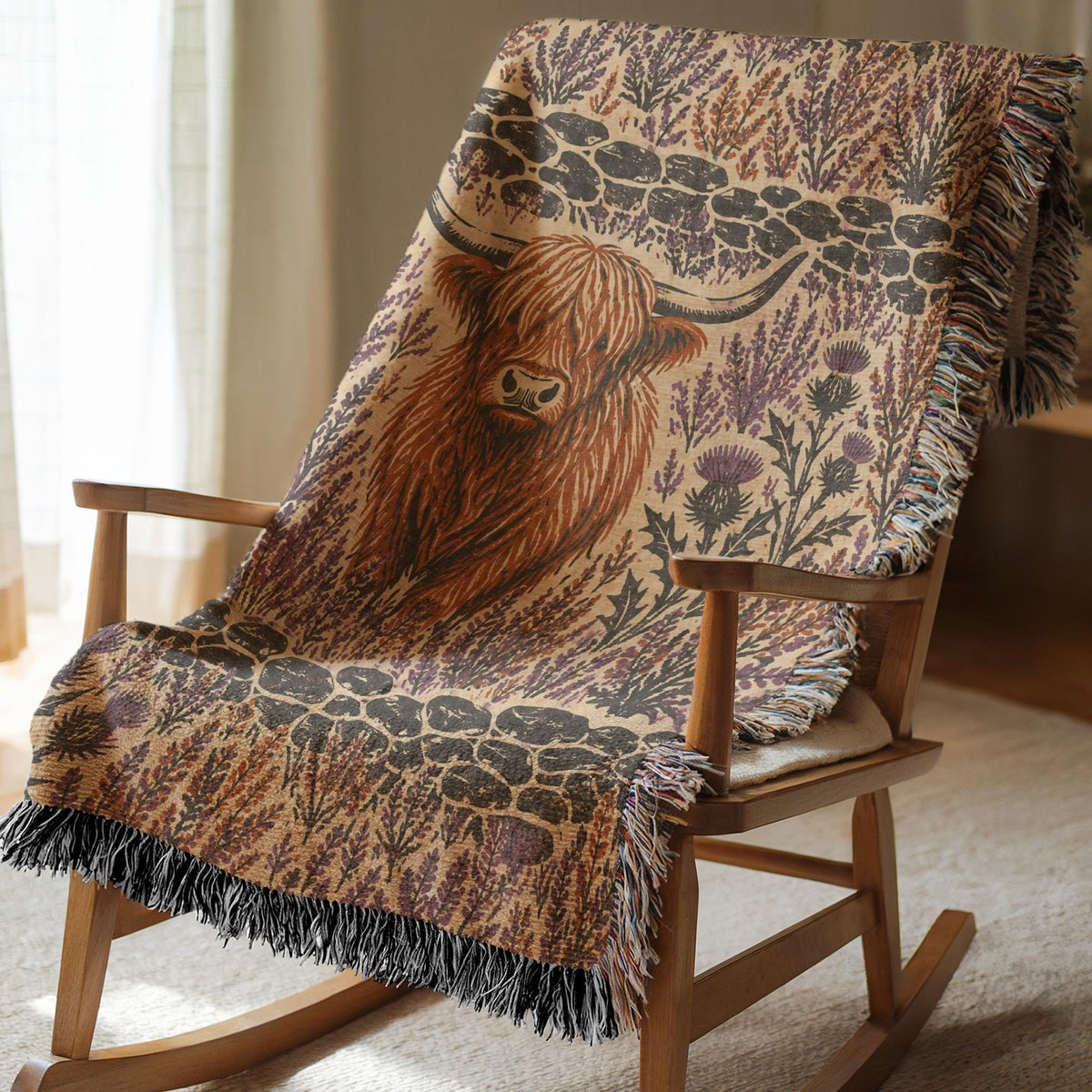 Highland Cow Woven Blanket