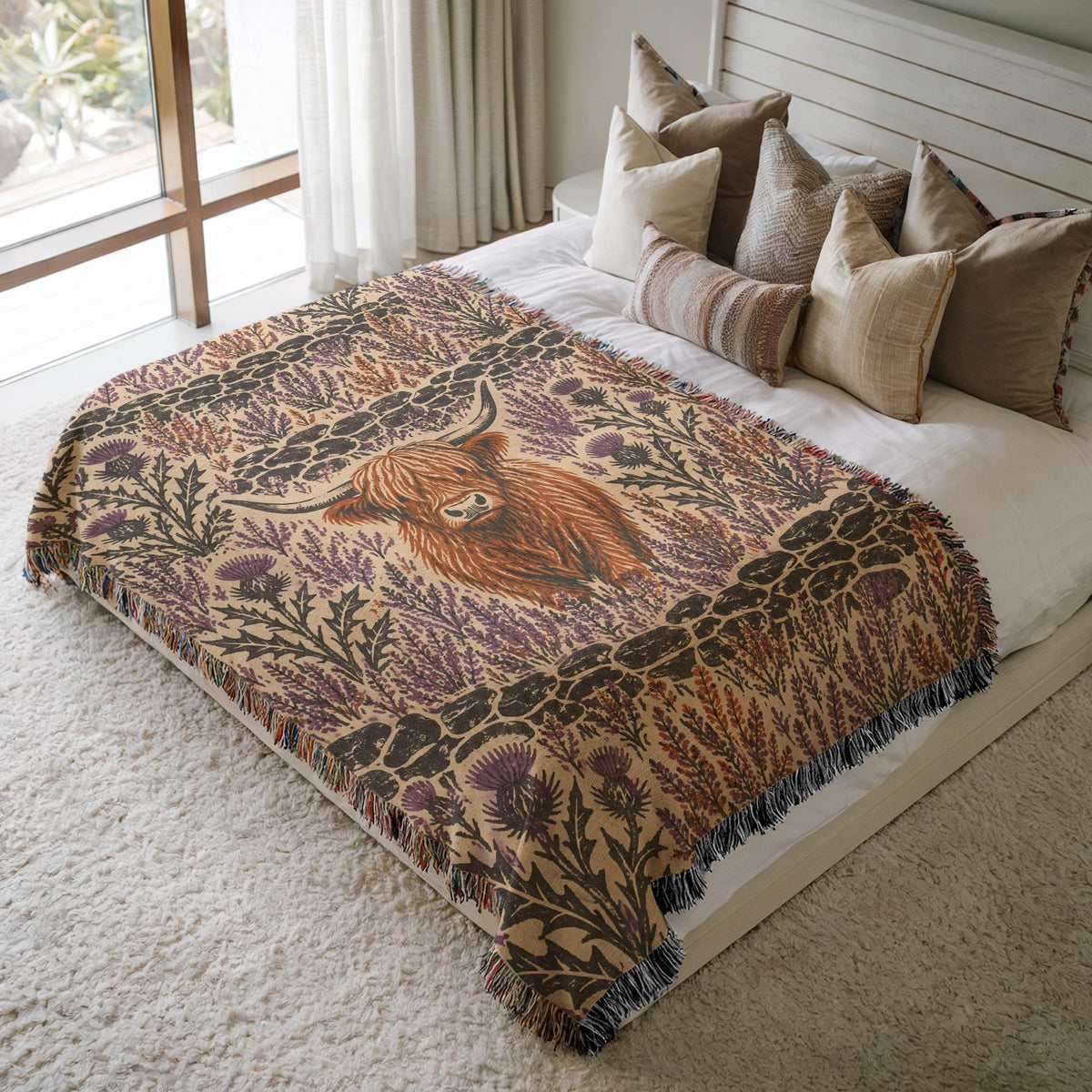 Highland Cow Woven Blanket