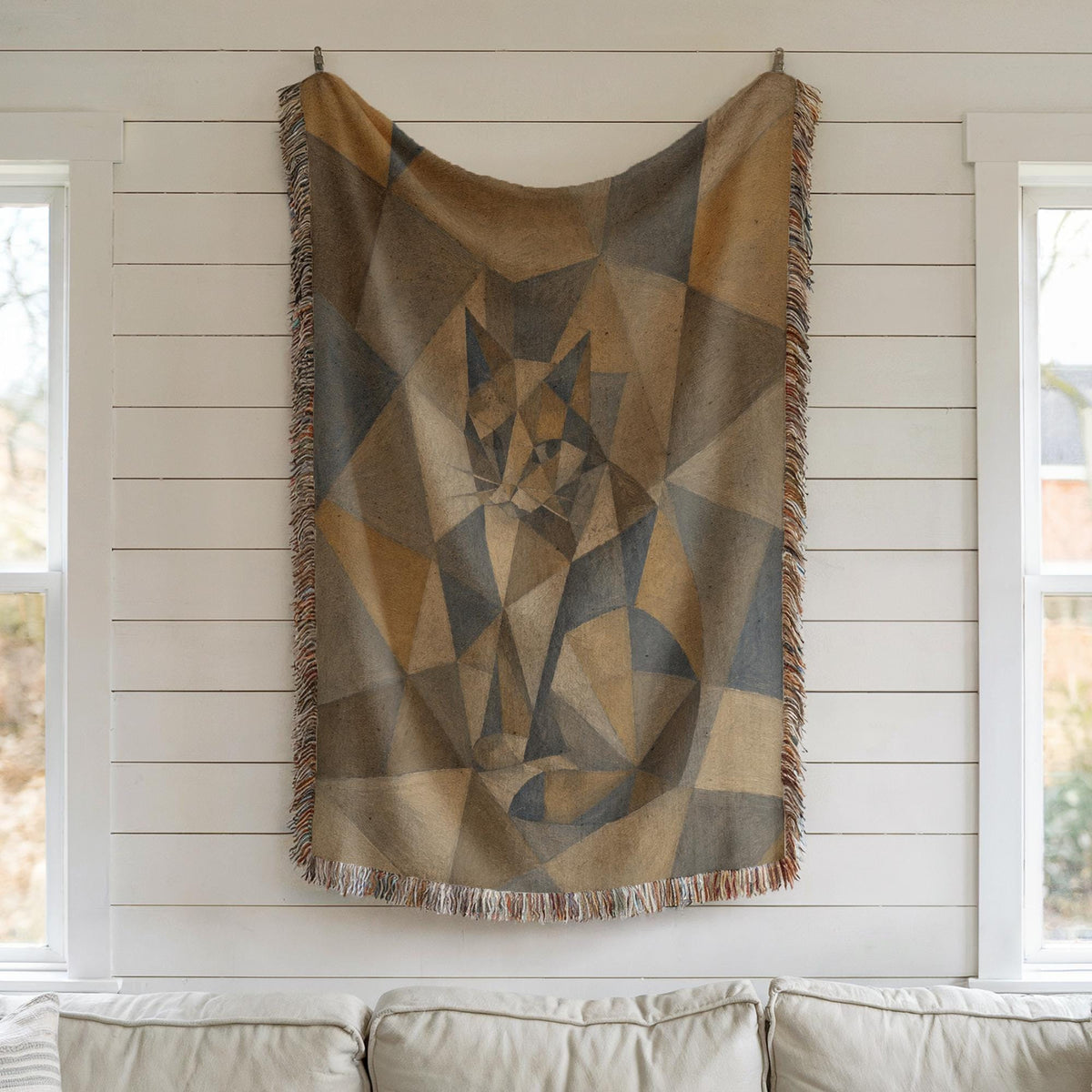 Geometric Cat Woven Blanket