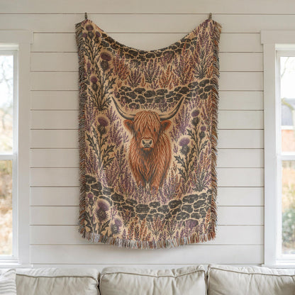 Highland Cow Woven Blanket
