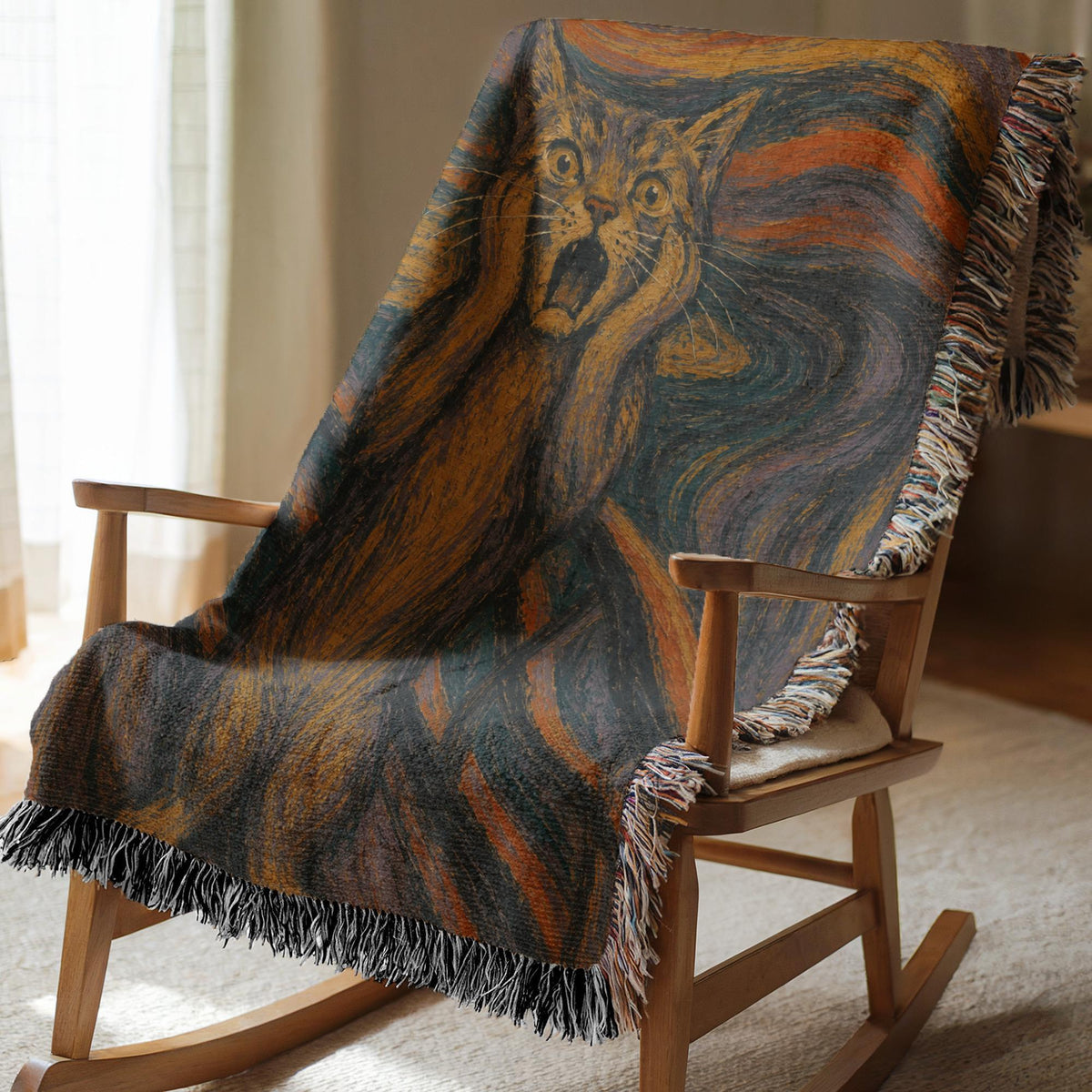The Scream Cat Woven Blanket