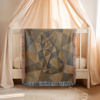 Geometric Cat Woven Blanket