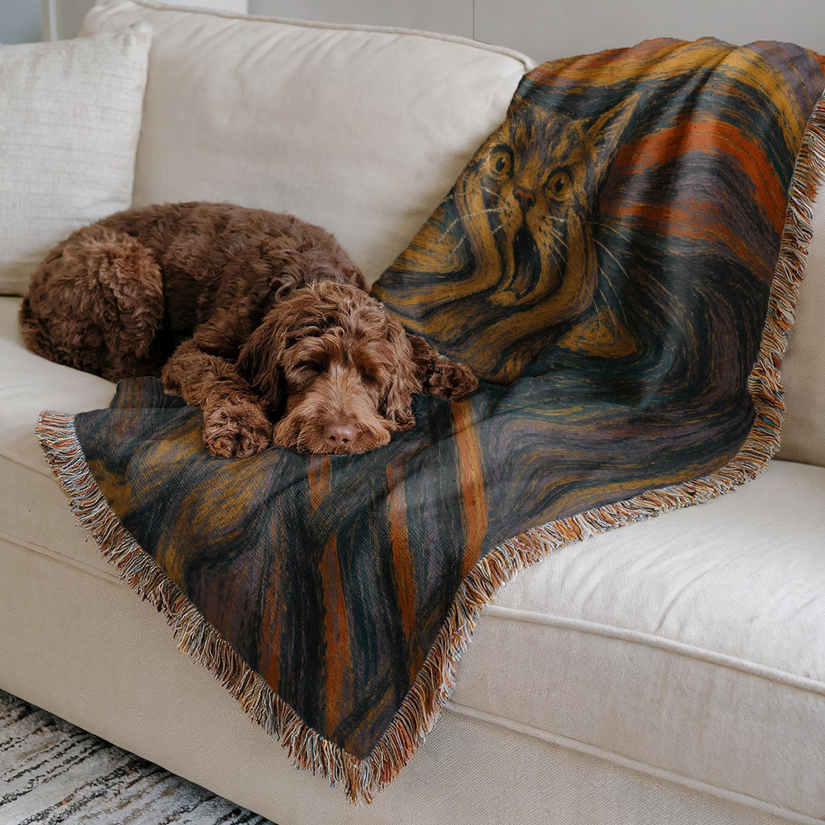 The Scream Cat Woven Blanket