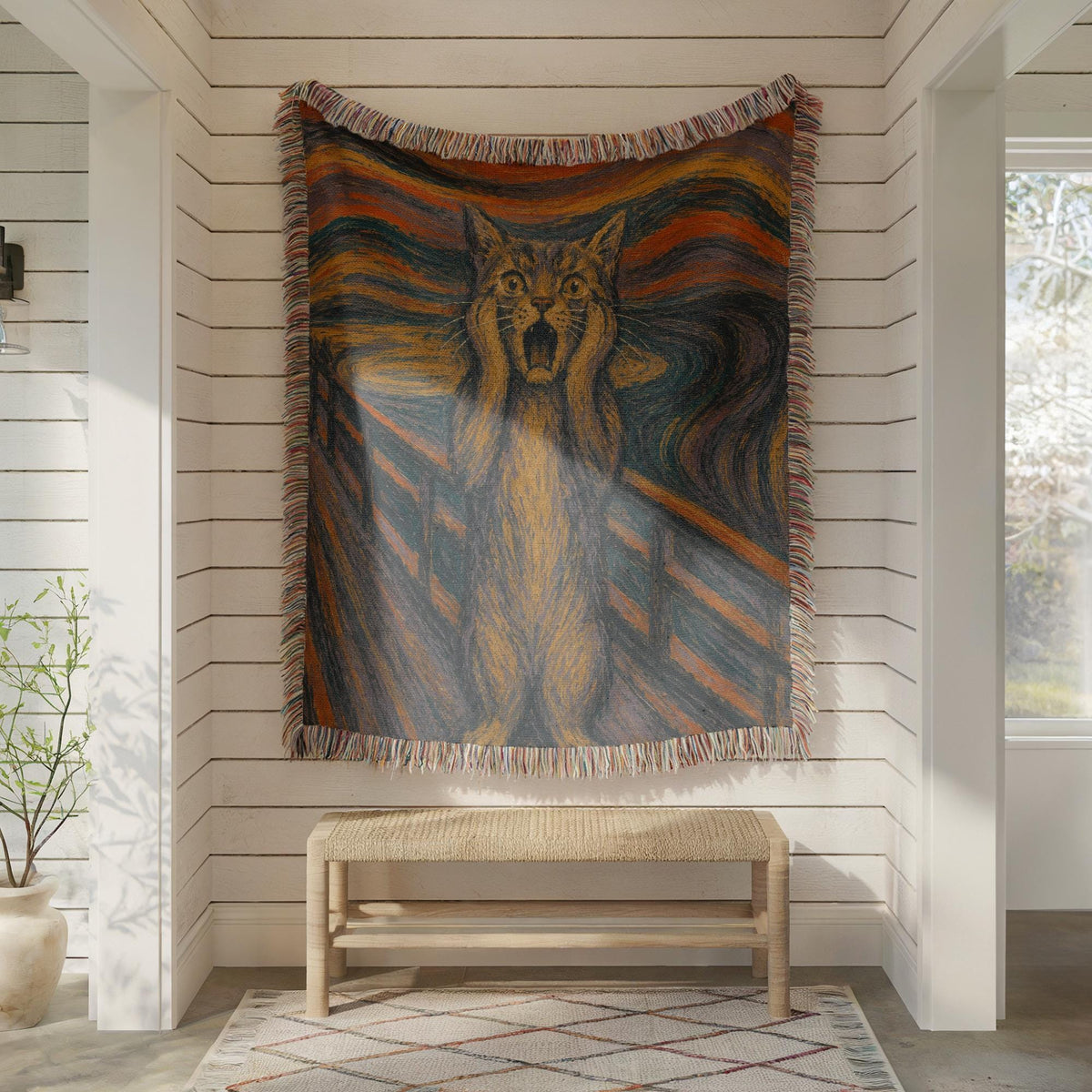 The Scream Cat Woven Blanket