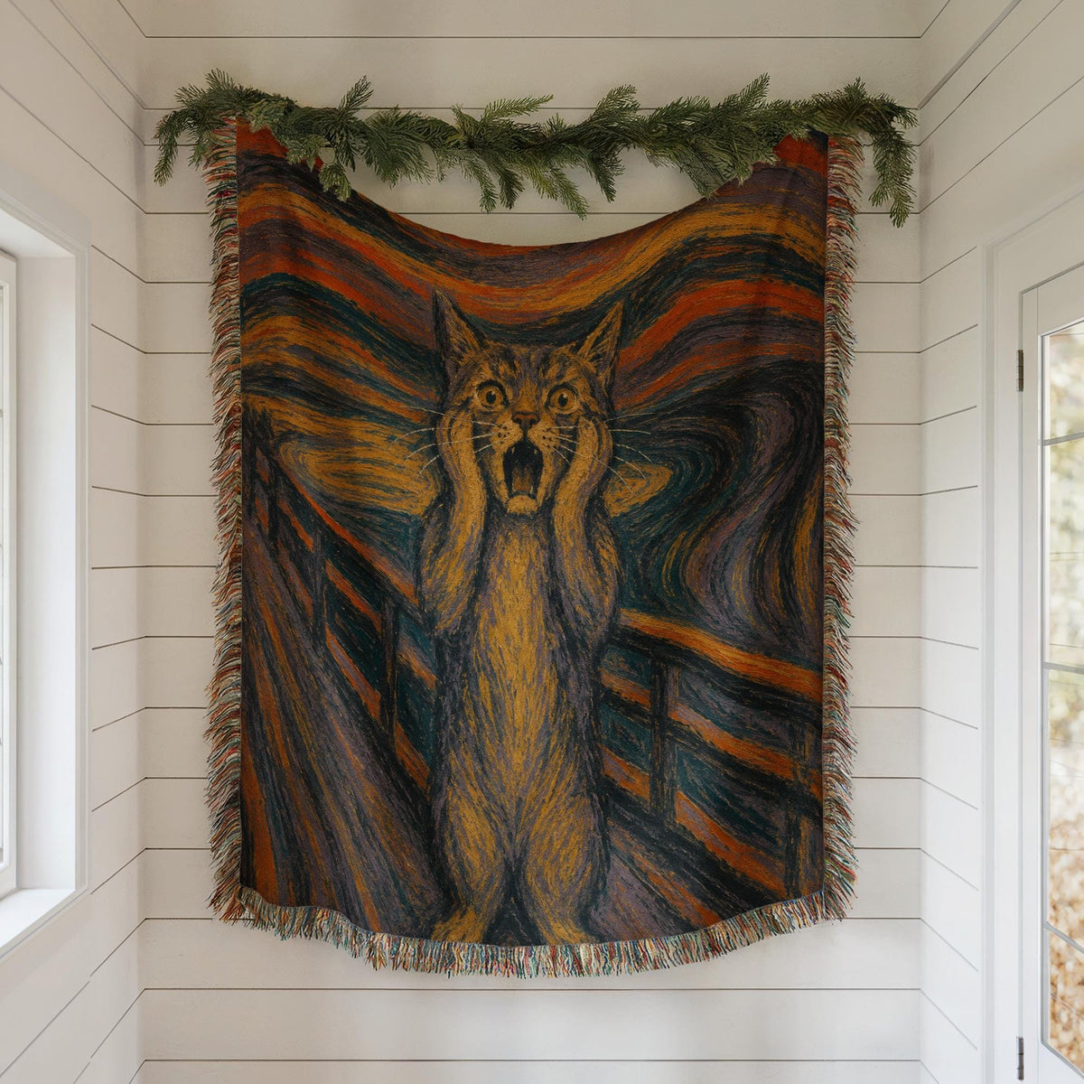 The Scream Cat Woven Blanket