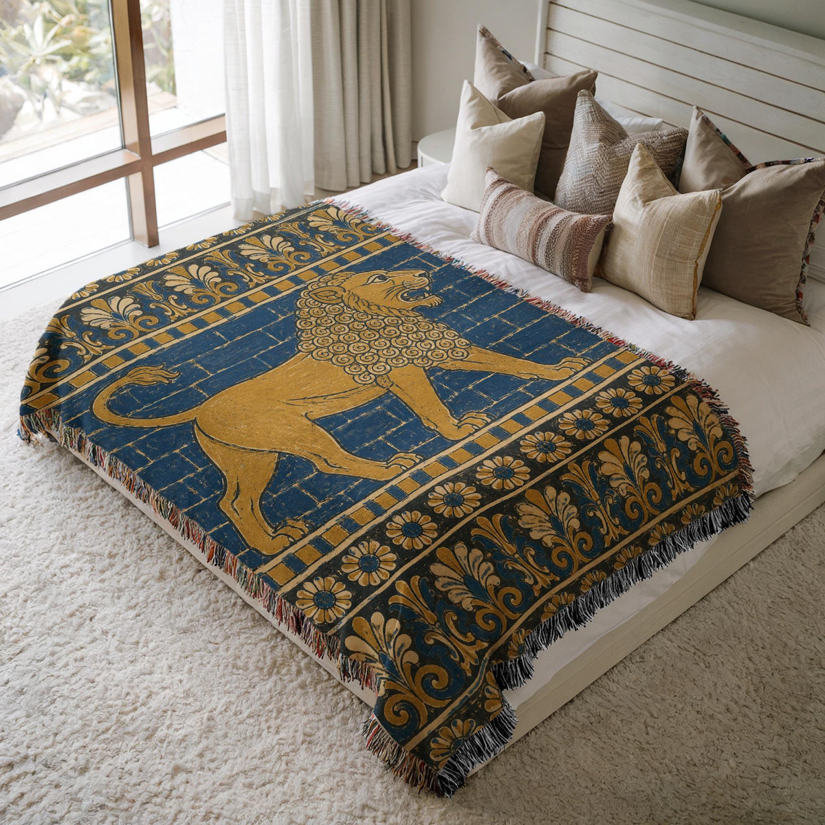 Babylonian Lion Woven Blanket