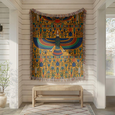 Egyptian Horus Falcon Woven Blanket